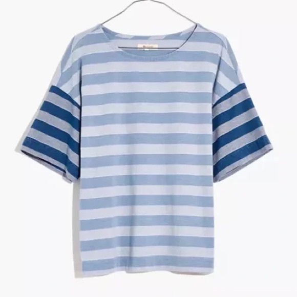 MADEWELL Indigo Stripe-Block t-shirt in light blue Size Small - Picture 5 of 11